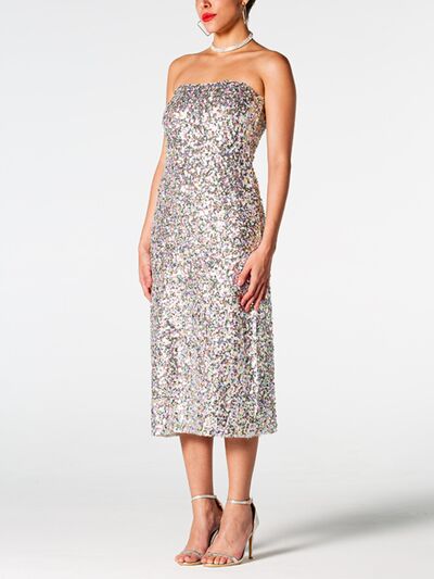 Load image into Gallery viewer, Sequin Straight Neck Midi Wrap Dress
