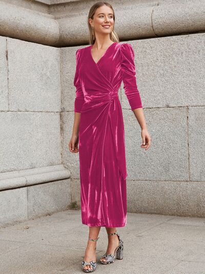 Load image into Gallery viewer, Surplice Puff Sleeve Midi Dress
