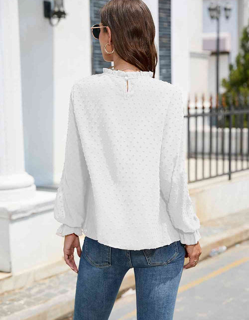 Load image into Gallery viewer, Smocked Mock Neck Swiss Dot Top
