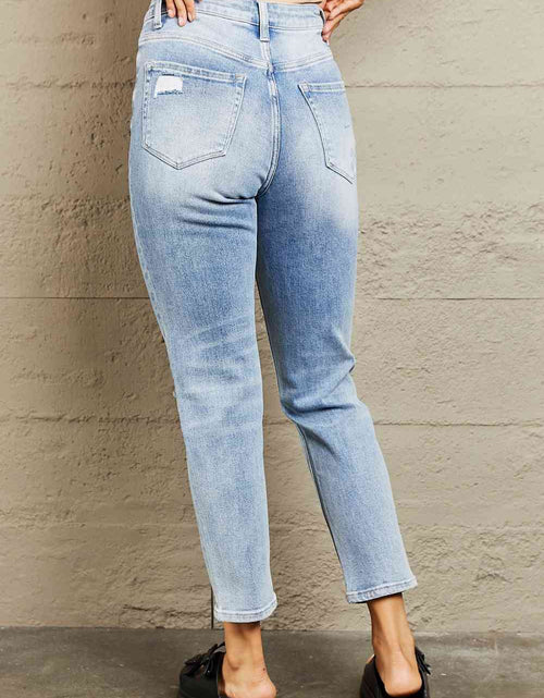 Load image into Gallery viewer, BAYEAS High Waisted Distressed Slim Cropped Jeans
