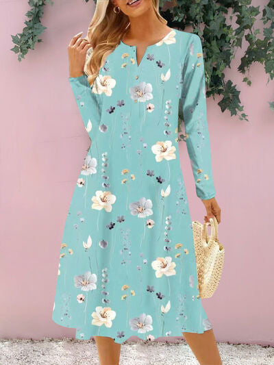 Load image into Gallery viewer, Floral Notched Long Sleeve Midi Dress
