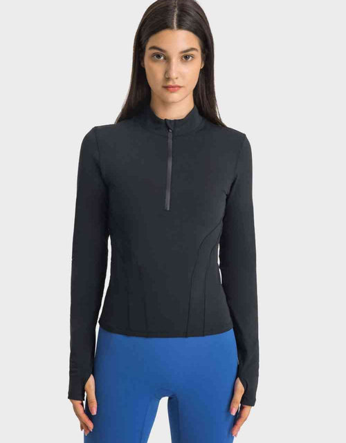 Load image into Gallery viewer, Half Zip Thumbhole Sleeve Sports Top
