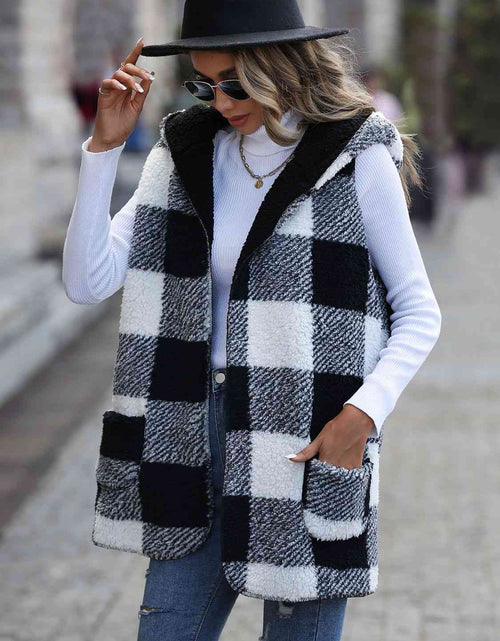 Load image into Gallery viewer, Plaid Hooded Vest with Pockets
