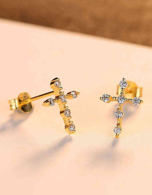 Load image into Gallery viewer, Zircon Cross 925 Sterling Silver Earrings
