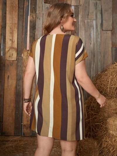 Load image into Gallery viewer, Plus Size Striped Short Sleeve Mini Dress
