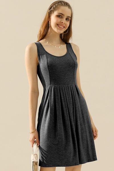 Load image into Gallery viewer, Doublju Full Size Round Neck Ruched Sleeveless Dress with Pockets
