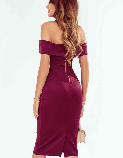 Load image into Gallery viewer, Off-Shoulder Zip-Back Slit Dress
