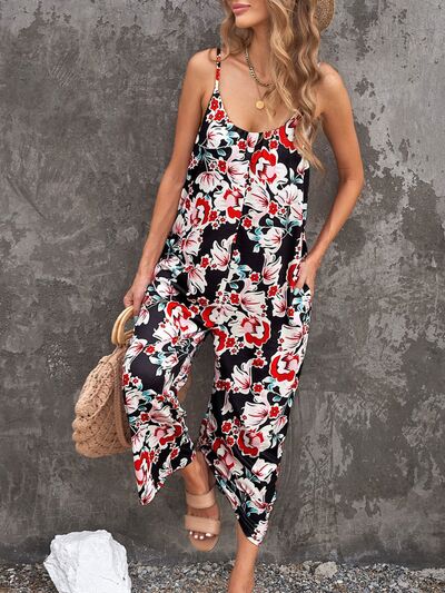 Load image into Gallery viewer, Printed Spaghetti Strap Jumpsuit with Pockets
