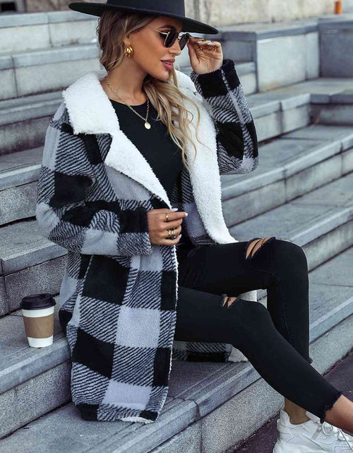 Load image into Gallery viewer, Plaid Open Front Coat with Pockets
