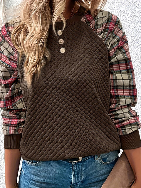 Load image into Gallery viewer, Plaid Round Neck Sweatshirt
