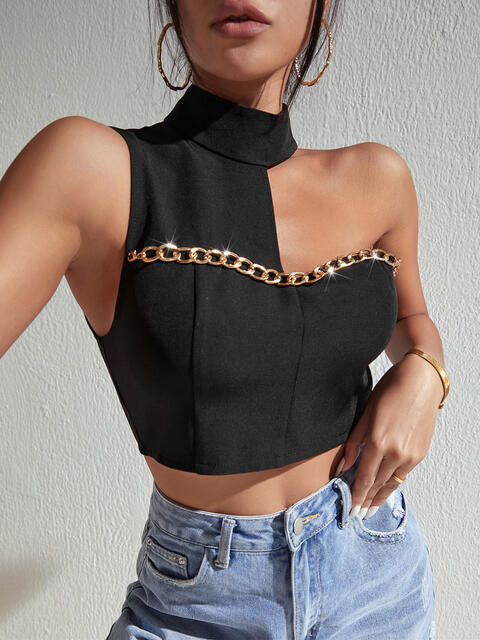 Load image into Gallery viewer, Mock Neck Chain Detail Tank
