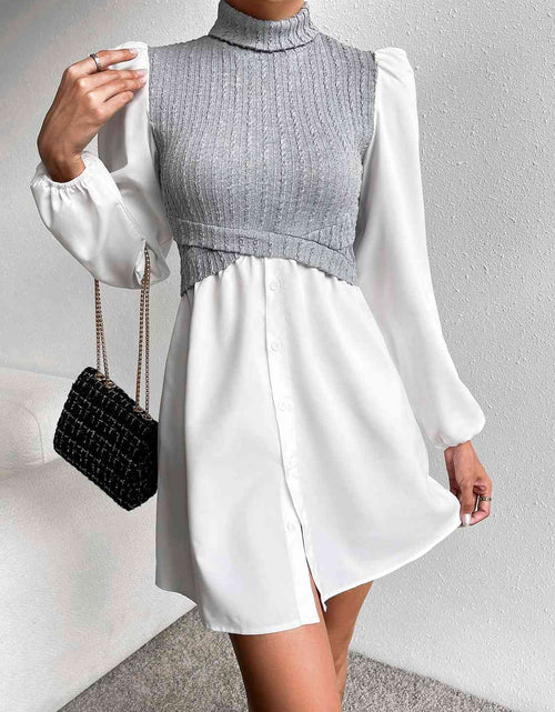 Load image into Gallery viewer, Turtleneck Puff Sleeve Mini Dress
