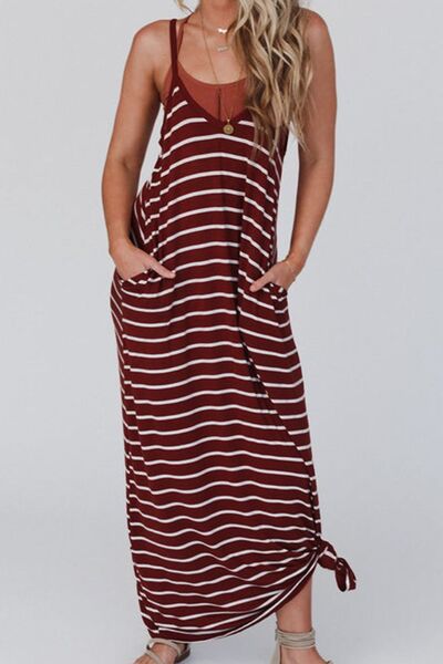 Load image into Gallery viewer, Pocketed Striped Scoop Neck Maxi Cami Dress
