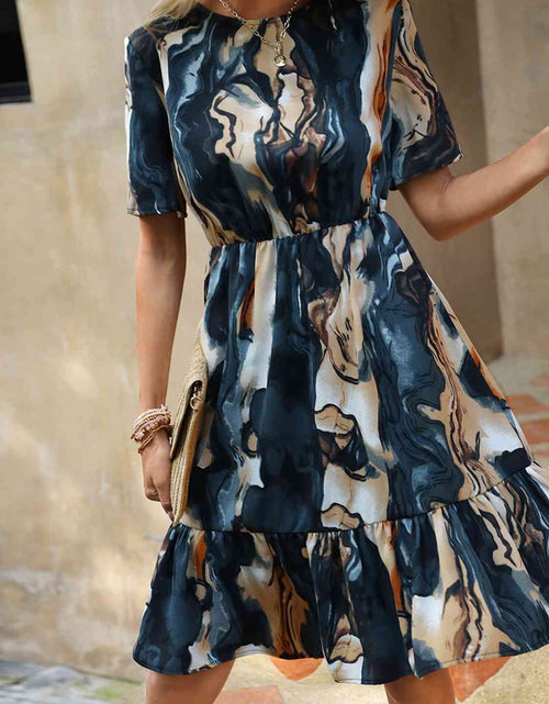 Load image into Gallery viewer, Tie-Dye Round Neck Ruffle Hem Dress
