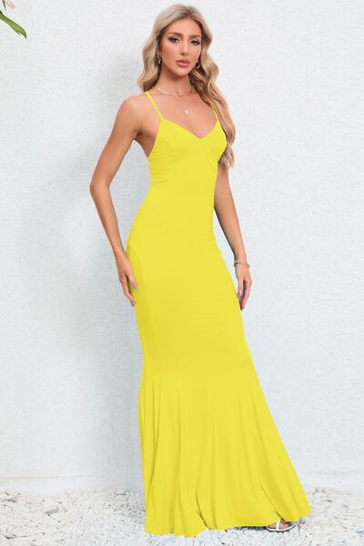 Load image into Gallery viewer, Crisscross Spaghetti Strap Fishtail Dress
