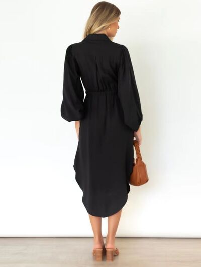 Load image into Gallery viewer, Drawstring Button Up Balloon Sleeve Dress
