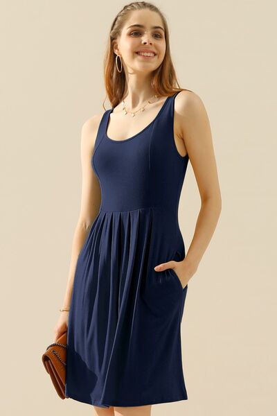 Load image into Gallery viewer, Doublju Full Size Round Neck Ruched Sleeveless Dress with Pockets
