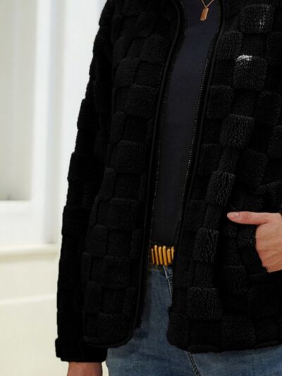 Load image into Gallery viewer, Fuzzy Checkered Zip Up Jacket
