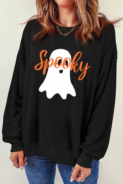 Load image into Gallery viewer, SPOOKY Ghost Graphic Round Neck Sweatshirt
