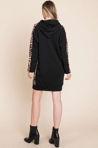 Load image into Gallery viewer, Culture Code Drawstring Leopard Long Sleeve Hooded Dress
