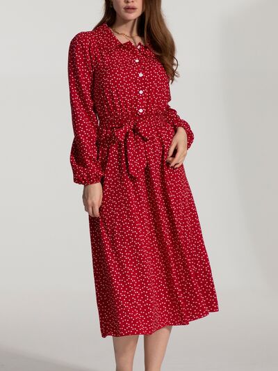 Load image into Gallery viewer, Tied Printed Button Up Balloon Sleeve Dress
