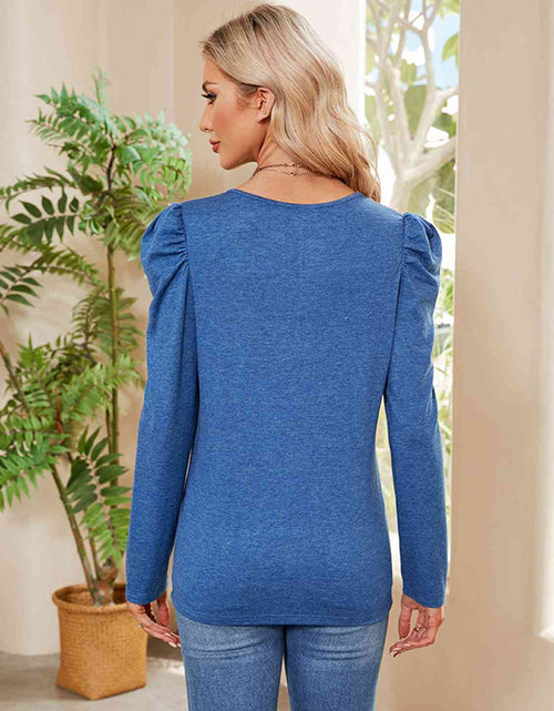 Load image into Gallery viewer, Buttoned Round Neck Puff Sleeve T-Shirt
