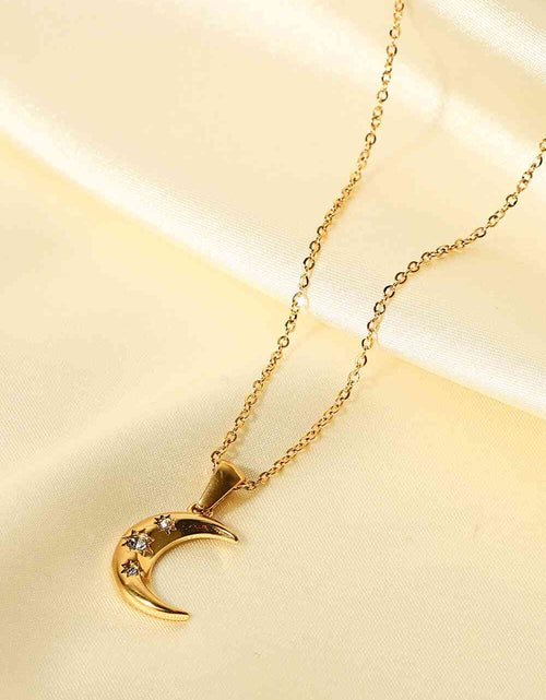 Load image into Gallery viewer, 18K Gold Plated Inlaid Zircon Moon Pendant Necklace
