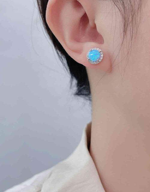 Load image into Gallery viewer, 925 Sterling Silver Platinum-Plated Opal Round Stud Earrings
