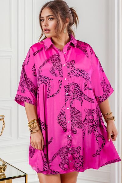 Load image into Gallery viewer, Plus Size Tiger Printed Button Up Half Sleeve Dress
