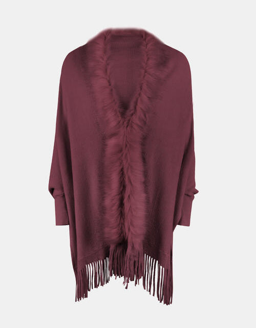 Load image into Gallery viewer, Fringe Open Front Long Sleeve Poncho
