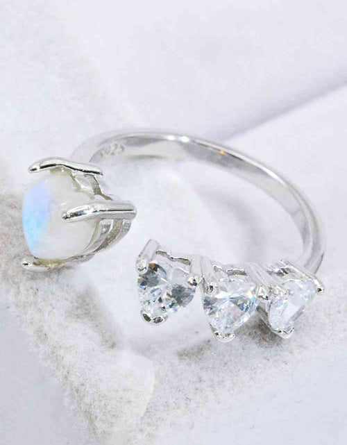 Load image into Gallery viewer, Natural Moonstone and Zircon Heart Open Ring
