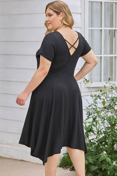 Plus Size Ruched Crisscross V-Neck Short Sleeve Dress