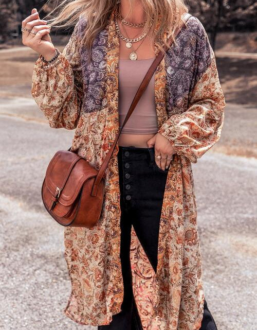 Load image into Gallery viewer, Floral Tassel Tied Open Front Long Sleeve Cardigan
