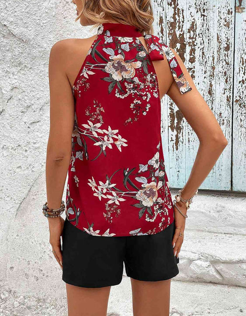 Load image into Gallery viewer, Floral Tied Mock Neck Sleeveless Top and Buttoned Shorts Set
