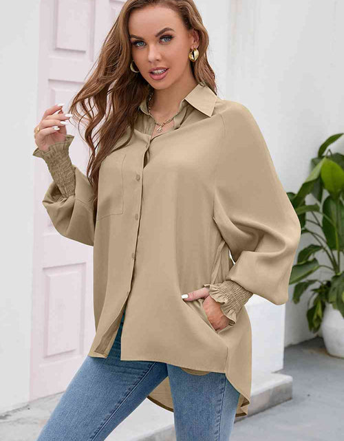 Load image into Gallery viewer, High-Low Collared Neck Lantern Sleeve Shirt
