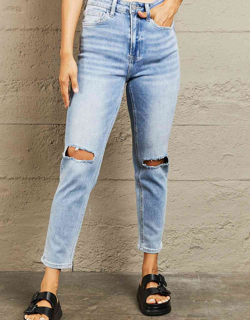 Load image into Gallery viewer, BAYEAS High Waisted Distressed Slim Cropped Jeans
