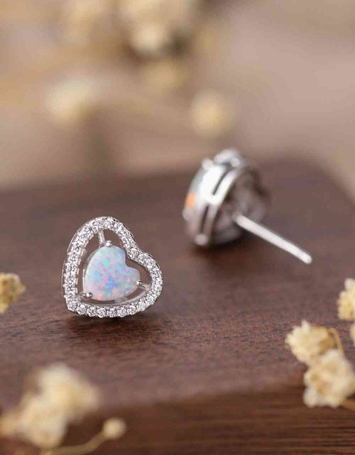 Load image into Gallery viewer, 925 Sterling Silver Opal Heart Stud Earrings
