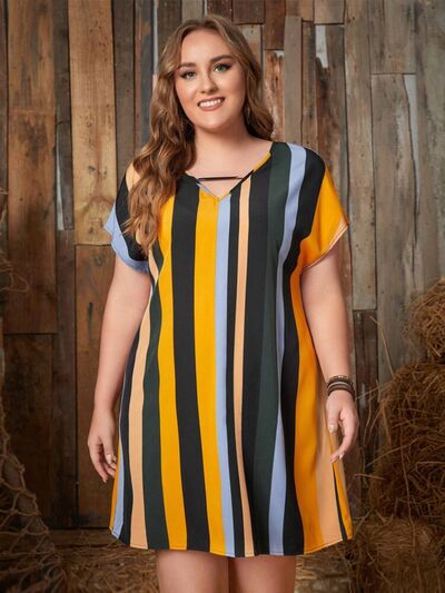 Load image into Gallery viewer, Plus Size Striped Short Sleeve Mini Dress
