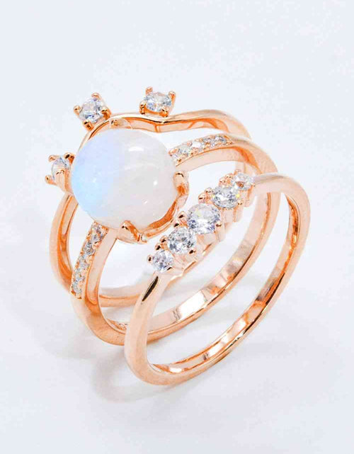 Load image into Gallery viewer, Natural Moonstone and Zircon Three-Piece Ring Set
