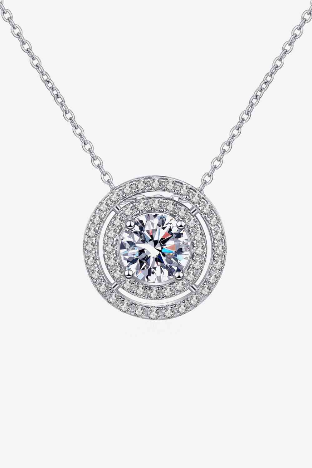 Moissanite Round Pendant Rhodium-Plated Necklace