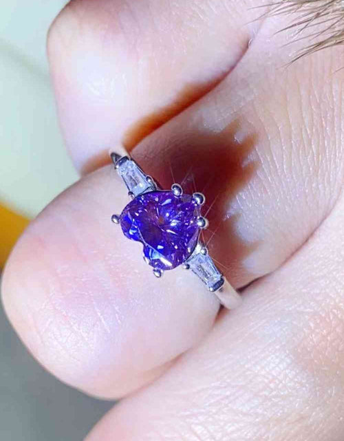 Load image into Gallery viewer, 1 Carat Moissanite Heart-Shaped Platinum-Plated Ring in Purple
