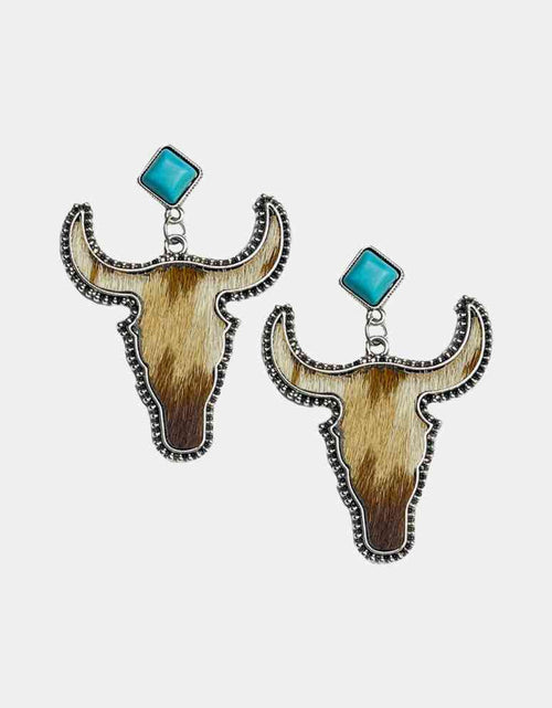 Load image into Gallery viewer, Bull Shape Turquoise Dangle Earrings
