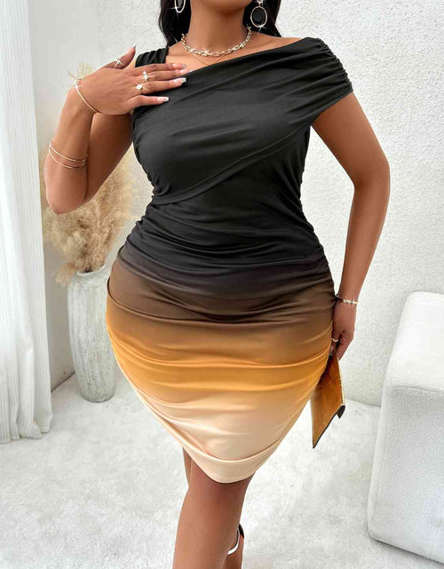 Load image into Gallery viewer, Plus Size Asymmetrical Neck Bodycon Dress
