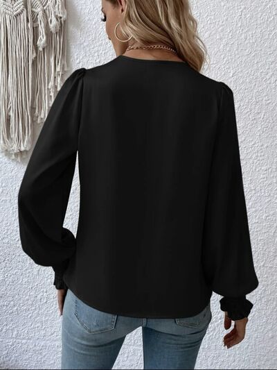 Load image into Gallery viewer, Surplice Smocked Lantern Sleeve Blouse
