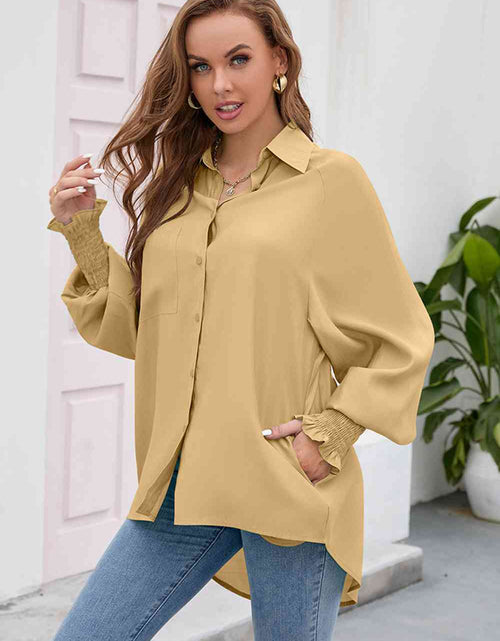 Load image into Gallery viewer, High-Low Collared Neck Lantern Sleeve Shirt
