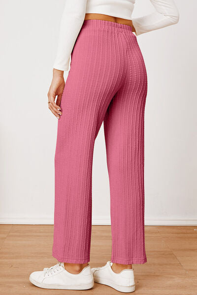 Load image into Gallery viewer, Textured Elastic Waist Straight Pants
