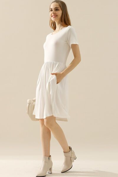 Load image into Gallery viewer, Ninexis Full Size Round Neck Ruched Dress with Pockets
