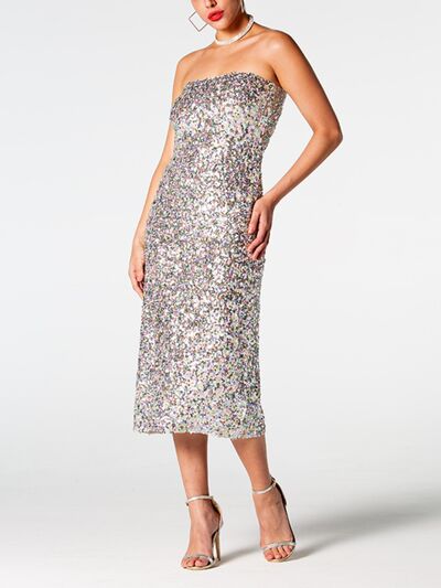 Load image into Gallery viewer, Sequin Straight Neck Midi Wrap Dress
