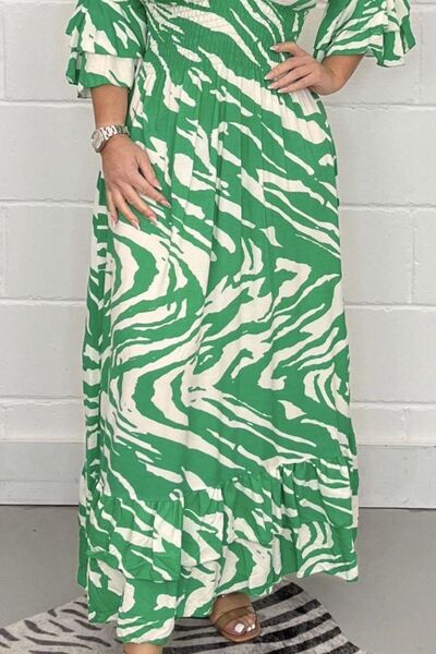 Load image into Gallery viewer, Smocked Printed Flounce Sleeve Maxi Dress
