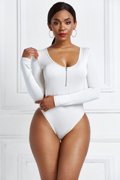 Load image into Gallery viewer, Half Zip Scoop Neck Long Sleeve Bodysuit
